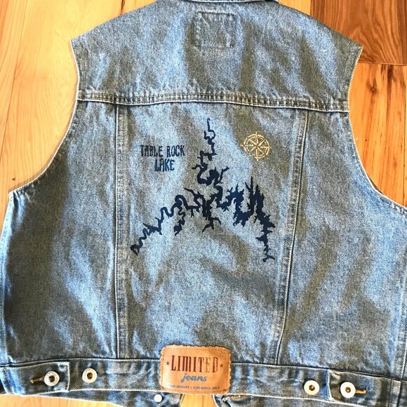 Upcycled Denim Vest, Junior Size 14: Painted Table Rock Lake Sleeveless Jacket - Picture 12 of 14